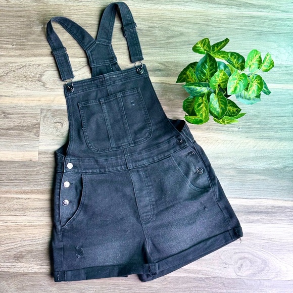No Boundaries Junior Core Jean Romper Black Denim Overalls Shorts Size M (7–9) - Picture 2 of 15